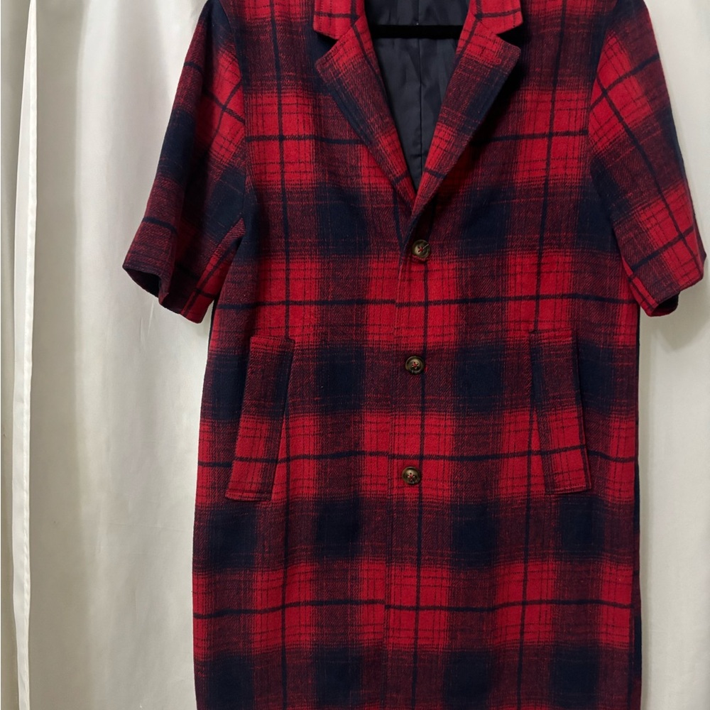 Red and Black Plaid Coat no size no label